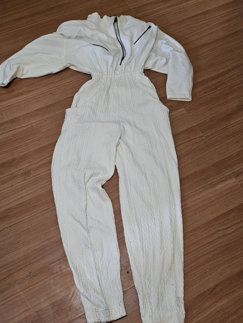 Seattle Gear 80s Vintage Jumpsuit Women's White Ribbed Waffle Retro Moto Size M